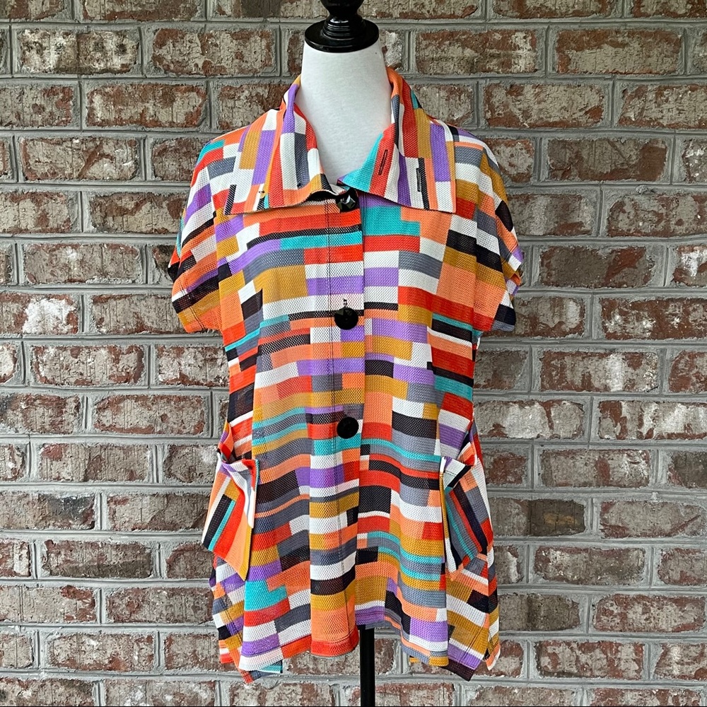 IC by Connie K Mesh Art to Wear Top Blouse Sz S